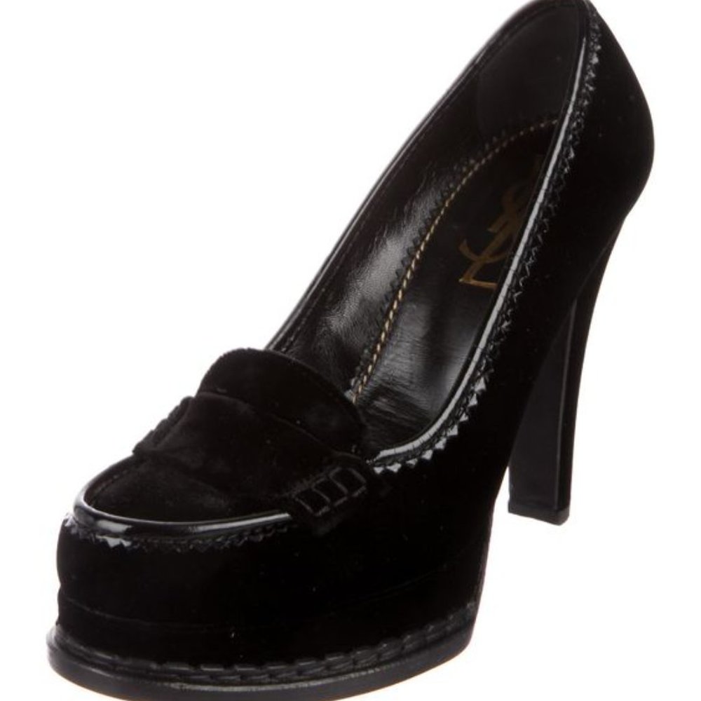 *SOLD* YSL Black Velvet Jeanne Moccasin Sexy Elegant High Heels Pumps EUC